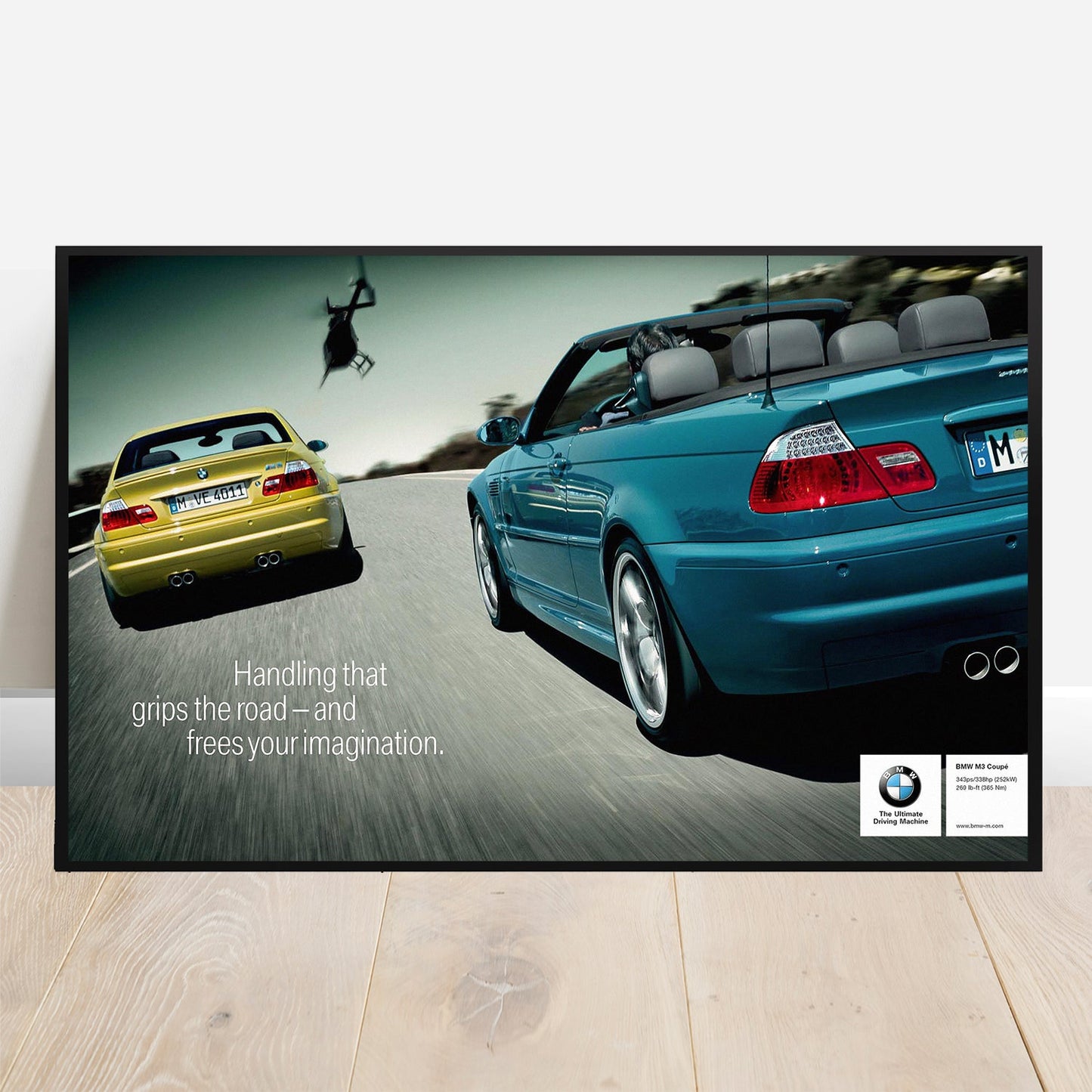 BMW E46 Phoenix Yellow Helicopter - Retro Car Prints