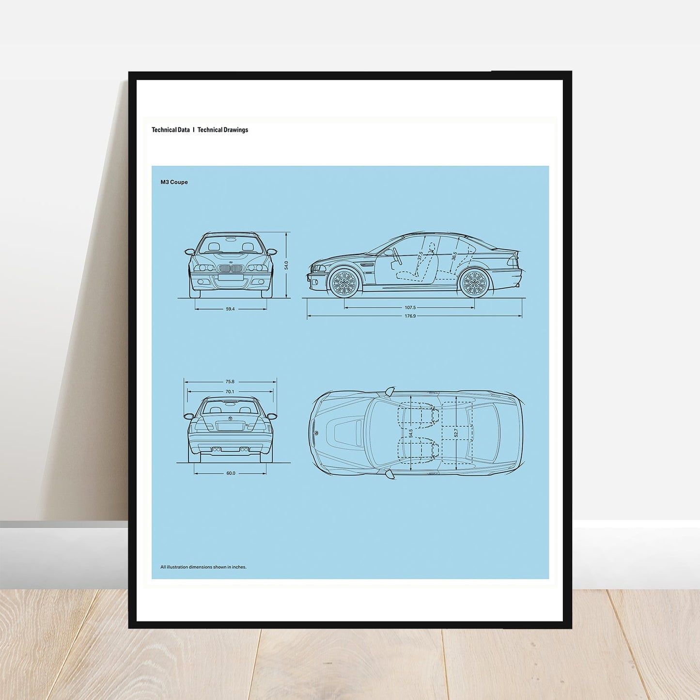 BMW E46 Technical Blueprint - Retro Car Prints