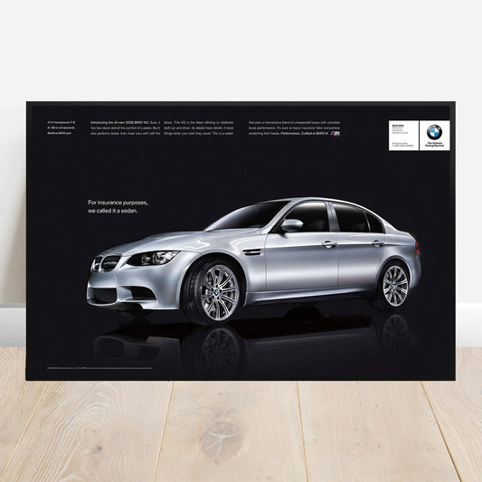 BMW E92 M3 Sedan Insurance - Retro Car Prints